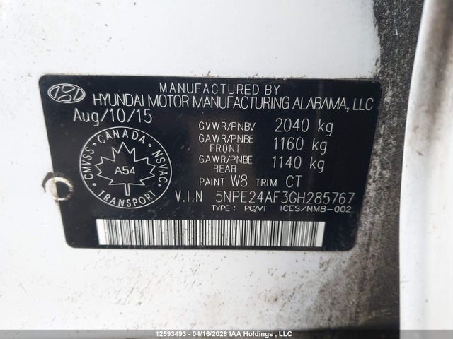 5NPE24AF3GH285767 Hyundai SONATA GL