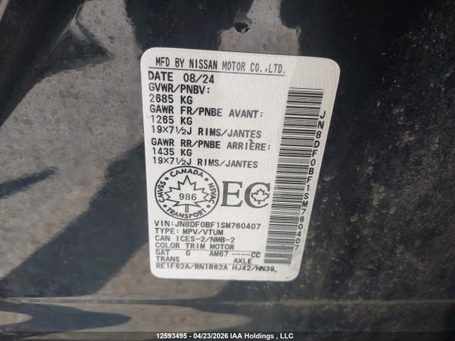 Aukcja sprzedaży 2025 Nissan Ariya Evolve+/engage +, vin: JN8DF0BF1SM760407, numer aukcji: 12593495