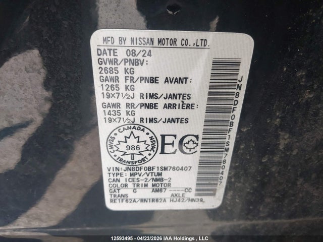 Aukcja sprzedaży 2025 Nissan Ariya Evolve+/engage +, vin: JN8DF0BF1SM760407, numer aukcji: 12593495