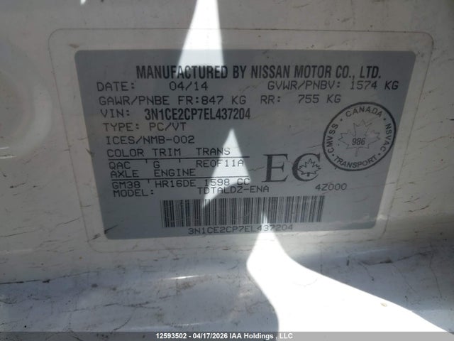Продажа на аукционе авто 2014 Nissan Versa Note S/s Plus/sv/sl, vin: 3N1CE2CP7EL437204, номер лота: 12593502