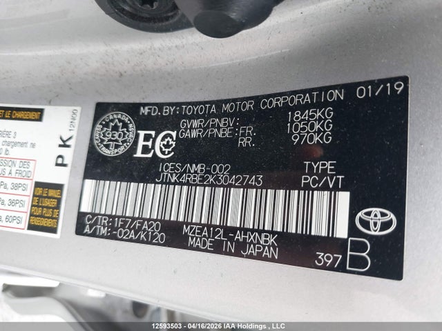 JTNK4RBE2K3042743 Toyota Corolla