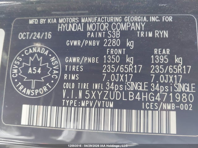 5XYZUDLB4HG471980 Hyundai SANTA FE SPORT
