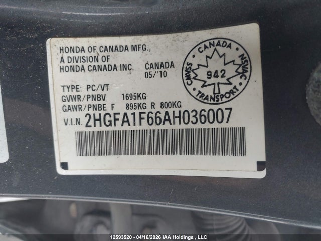 Aukcja sprzedaży 2010 Honda Civic, vin: 2HGFA1F66AH036007, numer aukcji: 12593520