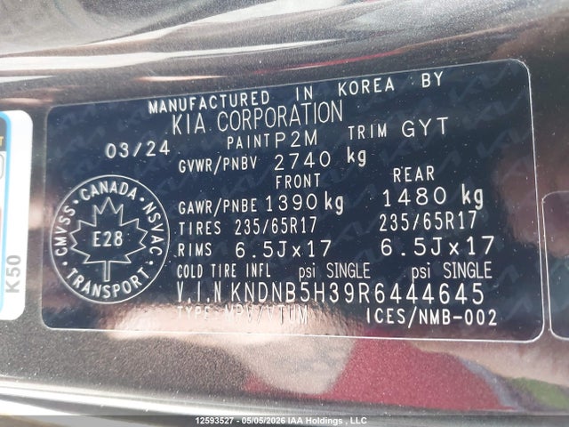 12593527 :رقم المزاد ، KNDNB5H39R6444645 vin ، 2024 Kia A3 مزاد بيع
