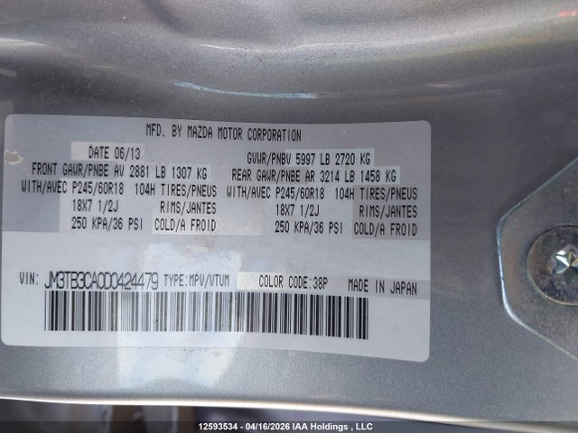 Aukcja sprzedaży 2013 Mazda Cx-9 Gs, vin: JM3TB3CA0D0424479, numer aukcji: 12593534
