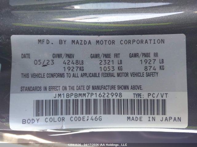 Продажа на аукционе авто 2023 Mazda Mazda3 Gt, vin: JM1BPBMM7P1622998, номер лота: 12593536