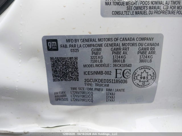 2025 Chevrolet Silverado K1500 Lt მანქანა იყიდება აუქციონზე, vin: 2GCUKDED3S1185036, აუქციონის ნომერი: 12593539