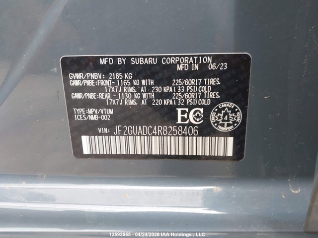 Aukcja sprzedaży 2024 Subaru Crosstrek Touring, vin: JF2GUADC4R8258406, numer aukcji: 12593555