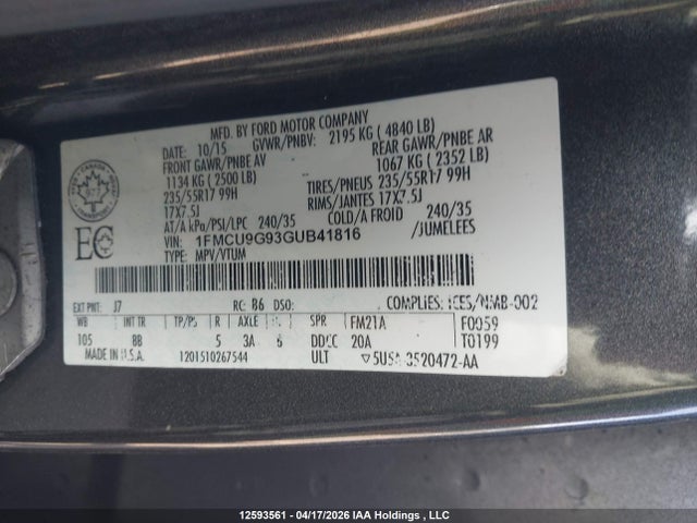 1FMCU9G93GUB41816 Ford ESCAPE SE
