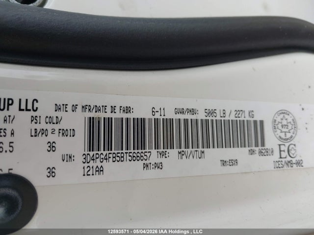 Aukcja sprzedaży 2011 Dodge Journey Canada Value Package, vin: 3D4PG4FB5BT566657, numer aukcji: 12593571