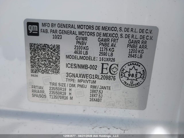 12593577 :رقم المزاد ، 3GNAXWEG1RL209876 vin ، 2024 Chevrolet Equinox Rs مزاد بيع