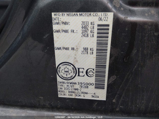 Nissan Altima Platinum 2022 1N4BL4FW6NN395000 Image 9