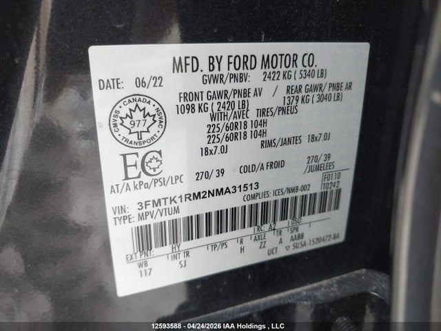 Продаж на аукціоні авто 2022 Ford Mustang Mach-e Select, vin: 3FMTK1RM2NMA31513, номер лоту: 12593588