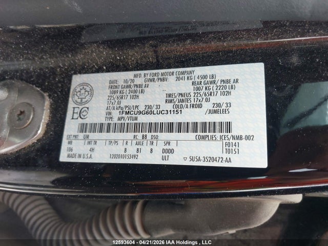 1FMCU9G60LUC31151 Ford ESCAPE SE