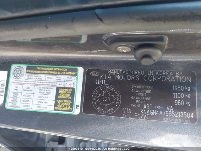 Aukcja sprzedaży 2011 Kia Optima, vin: KNAGN4A79B5213504, numer aukcji: 12593610