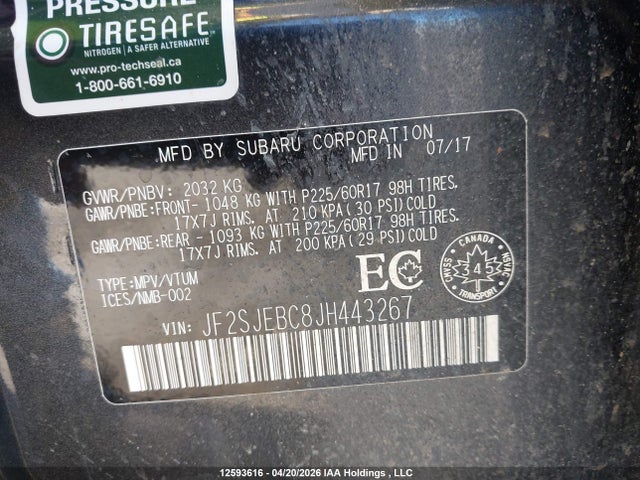 12593616 :رقم المزاد ، JF2SJEBC8JH443267 vin ، 2018 Subaru Forester 2.5i مزاد بيع