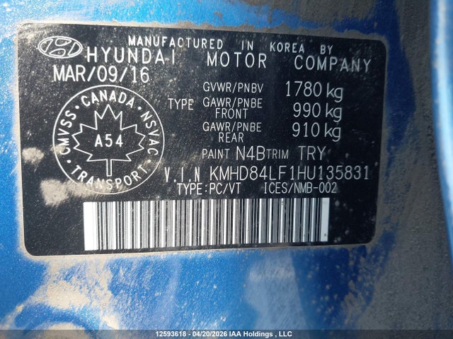 KMHD84LF1HU135831 Hyundai ELANTRA GL