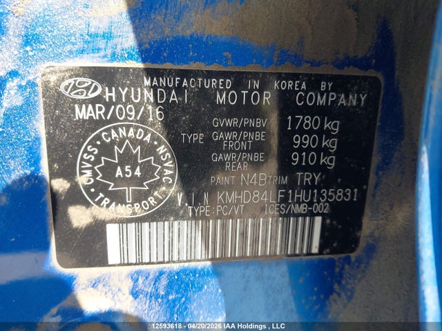 KMHD84LF1HU135831 Hyundai ELANTRA GL
