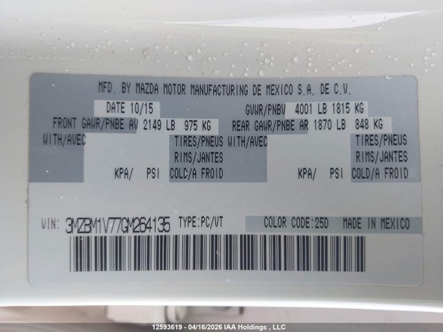 3MZBM1V77GM264135 Mazda Mazda3 Gs