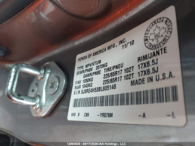 Продажа на аукционе авто 2011 Honda Cr-v Ex, vin: 5J6RE4H53BL805146, номер лота: 12593630