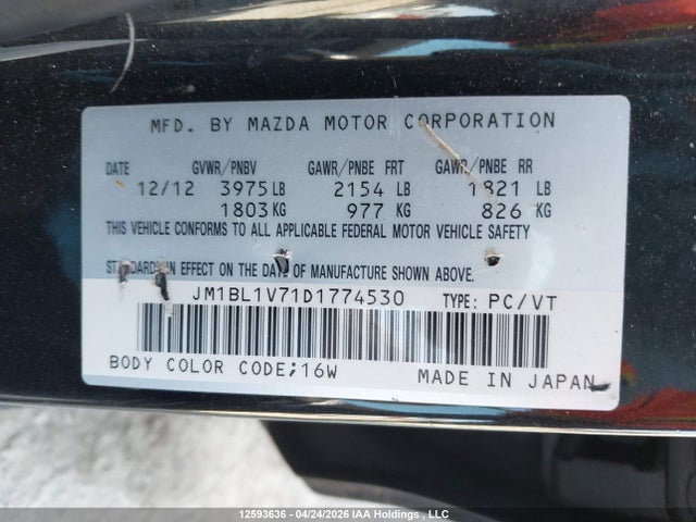 2013 Mazda Mazda3 მანქანა იყიდება აუქციონზე, vin: JM1BL1V71D1774530, აუქციონის ნომერი: 12593636