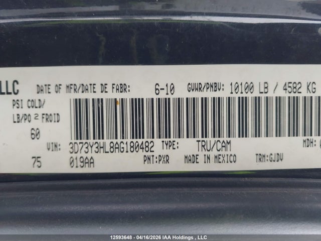 Aukcja sprzedaży 2010 Dodge Ram 3500 Laramie, vin: 3D73Y3HL8AG180482, numer aukcji: 12593648