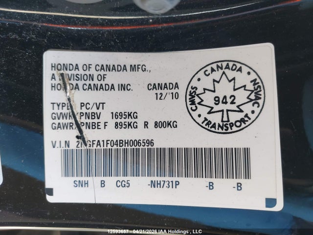 2011 Honda Civic მანქანა იყიდება აუქციონზე, vin: 2HGFA1F04BH006596, აუქციონის ნომერი: 12593657