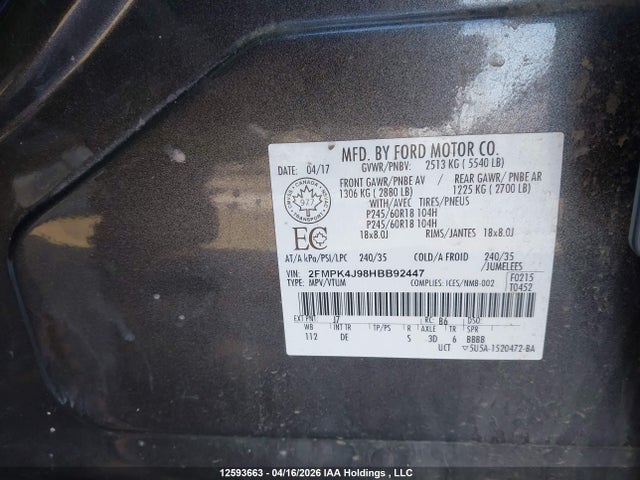 2FMPK4J98HBB92447 Ford EDGE SEL