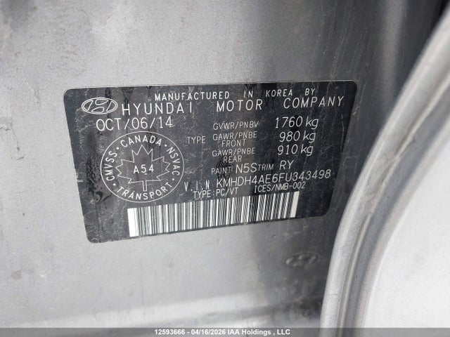 Продаж на аукціоні авто 2015 Hyundai Elantra Se/sport/limited, vin: KMHDH4AE6FU343498, номер лоту: 12593666