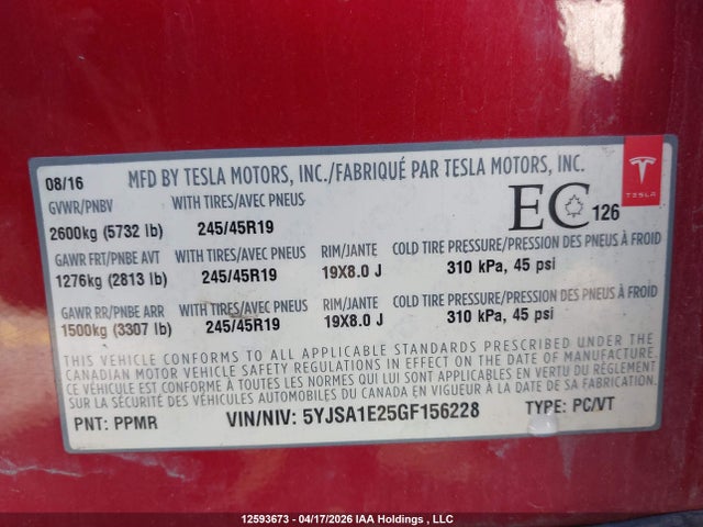 5YJSA1E25GF156228 Tesla MODEL S