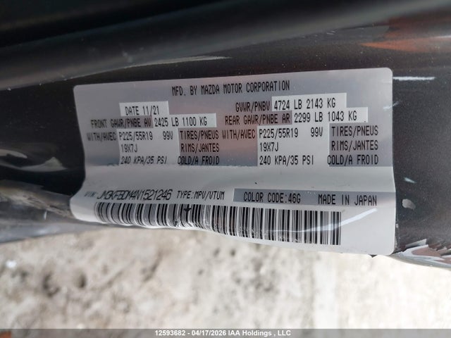 2022 Mazda Cx-5 Premium მანქანა იყიდება აუქციონზე, vin: JM3KFBDM4N1521246, აუქციონის ნომერი: 12593682