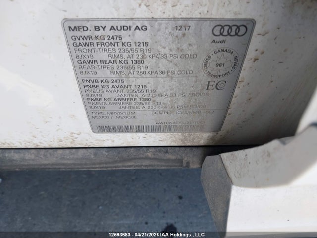 Продаж на аукціоні авто 2018 Audi Q5 Prestige, vin: WA1CNAFY5J2111953, номер лоту: 12593683