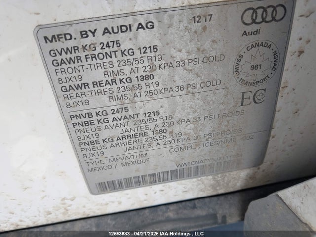 Продаж на аукціоні авто 2018 Audi Q5 Prestige, vin: WA1CNAFY5J2111953, номер лоту: 12593683