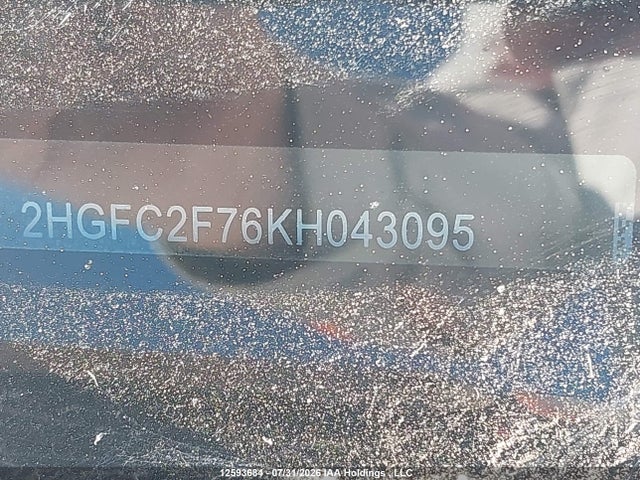 12593684 :رقم المزاد ، 2HGFC2F76KH043095 vin ، 2019 Honda Civic Ex مزاد بيع