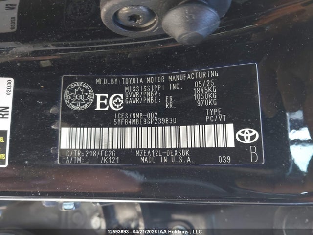 12593693 :رقم المزاد ، 5YFB4MBE9SP239830 vin ، 2025 Toyota Corolla Se مزاد بيع