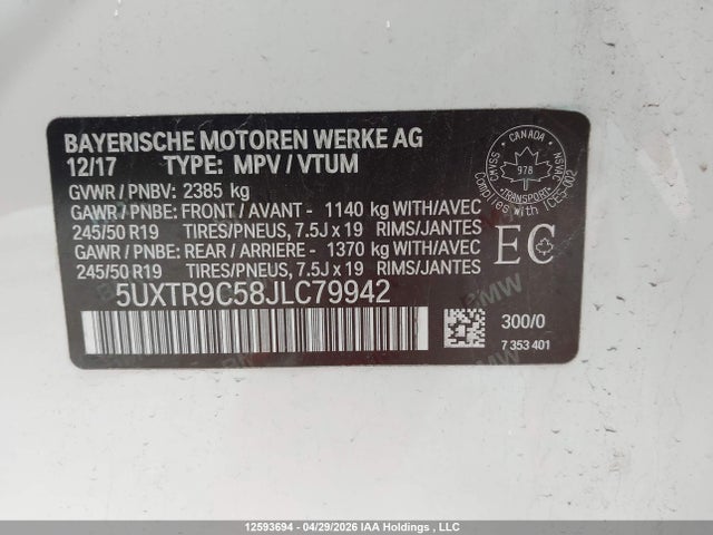 5UXTR9C58JLC79942 BMW X3 Xdrive30i