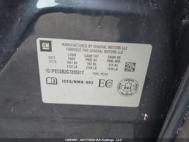 1G1PE5SB2G7205017 Chevrolet Cruze Limited 1lt