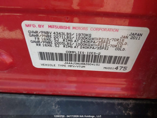 Продаж на аукціоні авто 2011 Mitsubishi Rvr, vin: JA4AJ3AU8BZ604151, номер лоту: 12593700