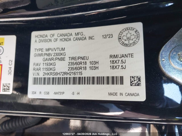 2HKRS6H72RH216115 Honda Cr-v Ex-l Hybrid