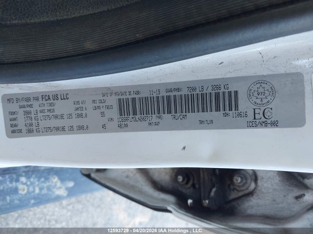 12593729 :رقم المزاد ، 1C6SRFLM3LN202717 vin ، 2020 Ram 1500 Rebel مزاد بيع