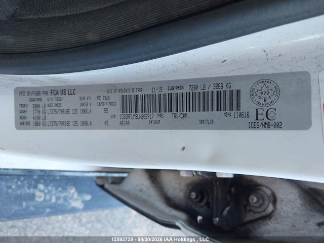 12593729 :رقم المزاد ، 1C6SRFLM3LN202717 vin ، 2020 Ram 1500 Rebel مزاد بيع