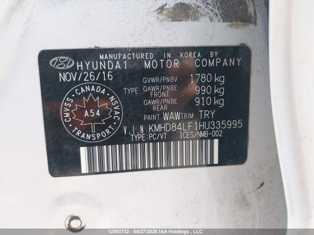 KMHD84LF1HU335995 Hyundai ELANTRA GL