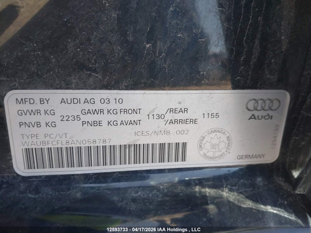 Продаж на аукціоні авто 2010 Audi A4, vin: WAUBFCFL8AN058787, номер лоту: 12593733