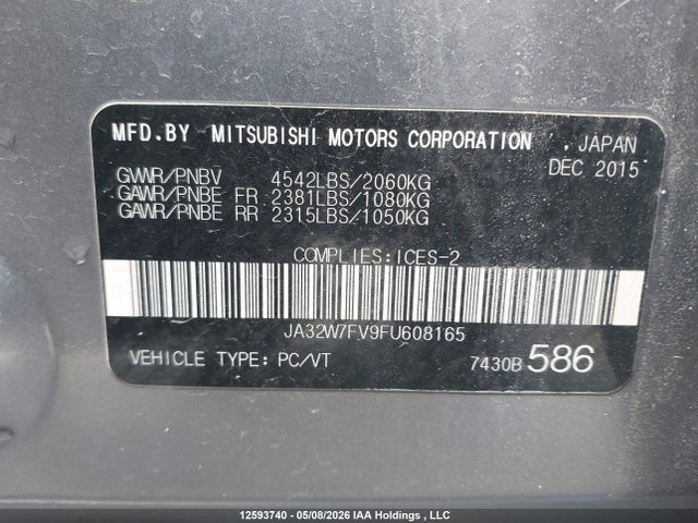 Aukcja sprzedaży 2015 Mitsubishi Lancer Evolution, vin: JA32W7FV9FU608165, numer aukcji: 12593740
