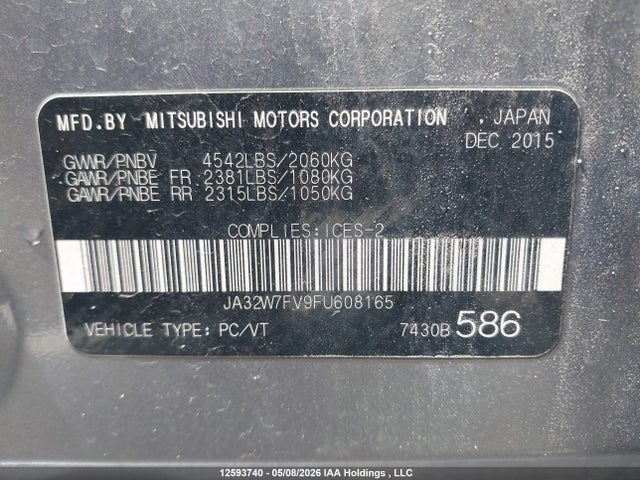 Aukcja sprzedaży 2015 Mitsubishi Lancer Evolution, vin: JA32W7FV9FU608165, numer aukcji: 12593740