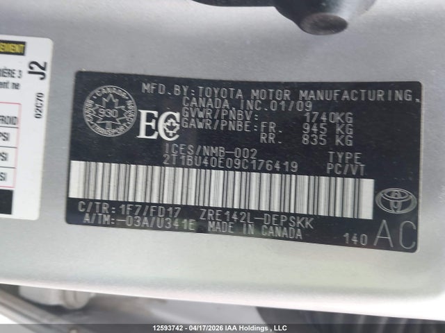 2009 Toyota Corolla მანქანა იყიდება აუქციონზე, vin: 2T1BU40E09C176419, აუქციონის ნომერი: 12593742