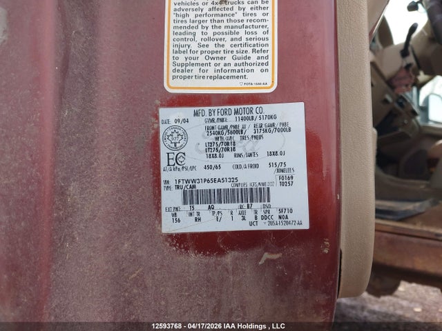 Продаж на аукціоні авто 2005 Ford F350 Srw Super Duty, vin: 1FTWW31P65EA51325, номер лоту: 12593768