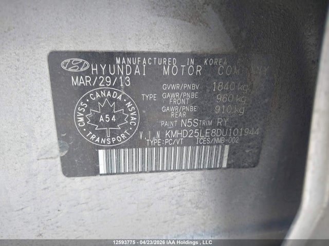 2013 Hyundai Elantra Gt მანქანა იყიდება აუქციონზე, vin: KMHD25LE8DU101944, აუქციონის ნომერი: 12593775