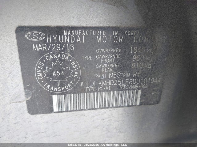 2013 Hyundai Elantra Gt მანქანა იყიდება აუქციონზე, vin: KMHD25LE8DU101944, აუქციონის ნომერი: 12593775