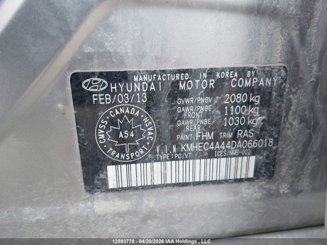 Aukcja sprzedaży 2013 Hyundai Sonata, vin: KMHEC4A44DA066018, numer aukcji: 12593778